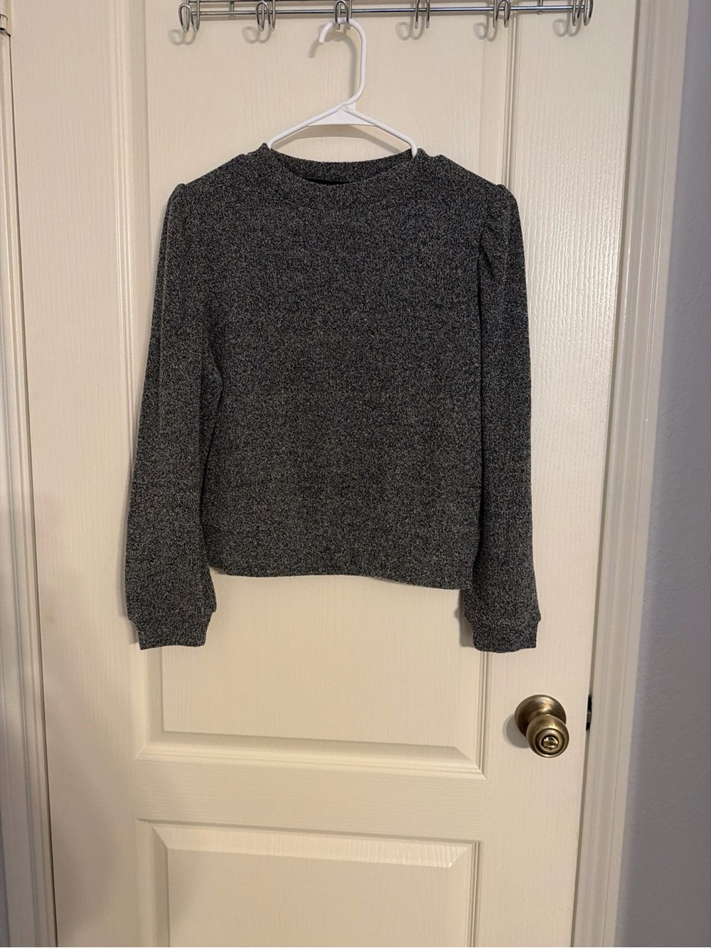 Mango Charcoal Grey Knit Sweater, Puff Sleeves — Medium